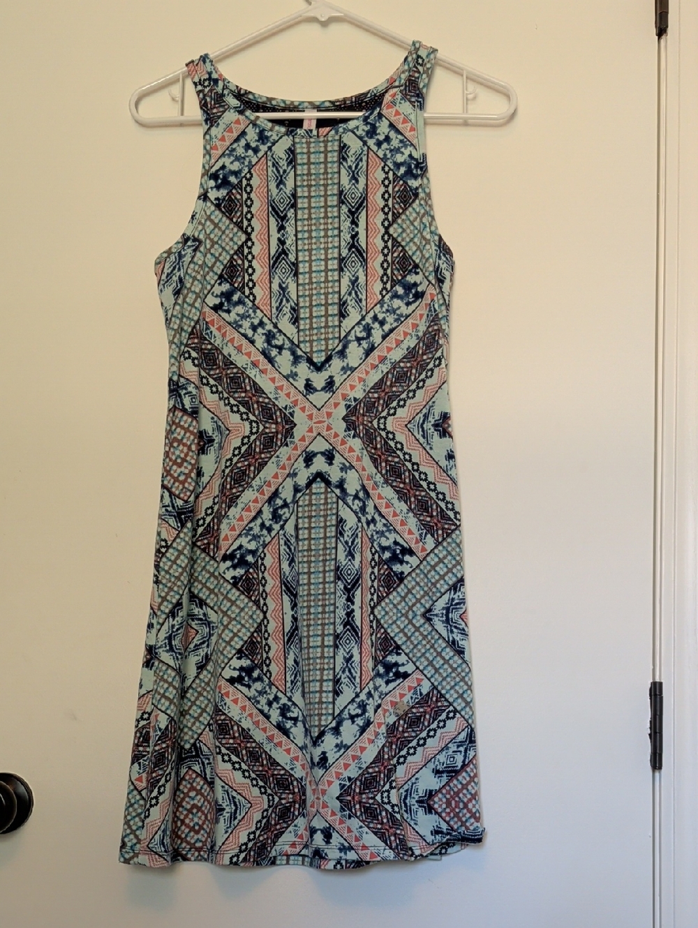 Xhilaration Mint, Navy & Coral Geo-Print Midi Dress